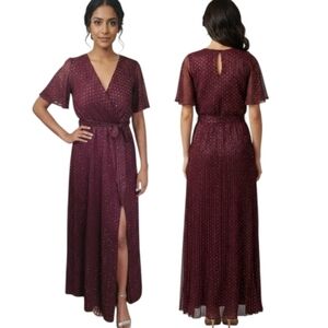 BALTIC BORN "Grace" Sparkle Sequined  Faux Wrap Dress In Mulberry - Size XL